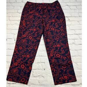 LOFT Julie Riviera Cropped Red Navy Blue Floral Print Chinos size 6 ID70307 A744